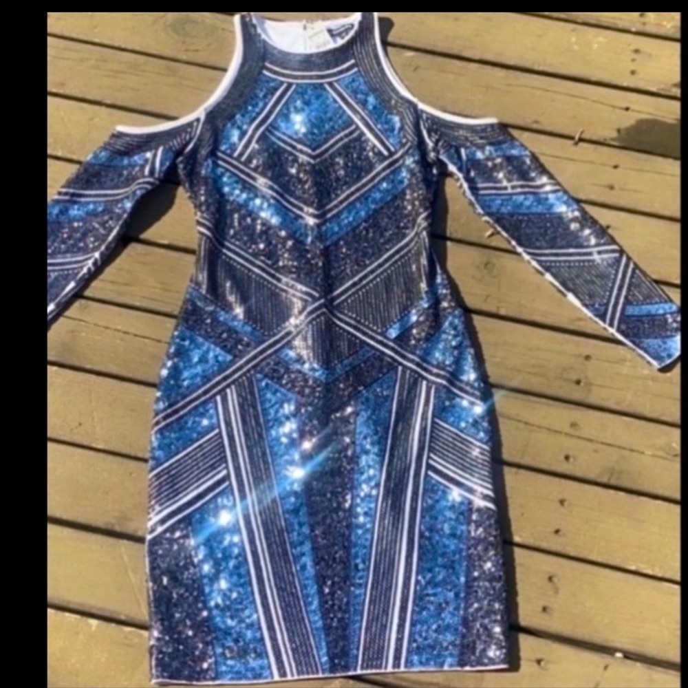 NWT- Express Sequin Dress Cold Shoulder Body-Con.